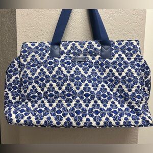 Vera Bradley Blue/White 3 Zip Travel Tote w/laptop storage & handle sleeve